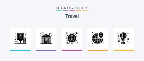 paquete de iconos de glifo 5 de viaje que incluye viajes. alfiler. árbol. destino. acerca de. diseño de iconos creativos vector