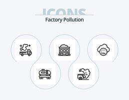 paquete de iconos de línea de contaminación de fábrica 5 diseño de iconos. polución. medioambiente. aguas residuales. vertedero. producción vector