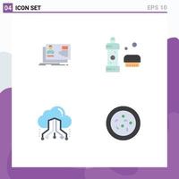 Modern Set of 4 Flat Icons Pictograph of id shower card bathroom link Editable Vector Design Elements