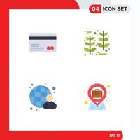 Pack of 4 creative Flat Icons of card globe payments thanksgiving internet Editable Vector Design Elements