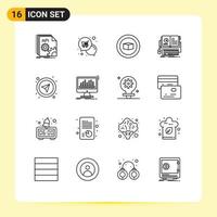 16 User Interface Outline Pack of modern Signs and Symbols of video interactive shop ebook set Editable Vector Design Elements