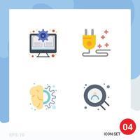 4 User Interface Flat Icon Pack of modern Signs and Symbols of gear gear update marketing thinking Editable Vector Design Elements