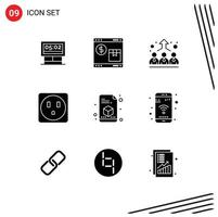 9 User Interface Solid Glyph Pack of modern Signs and Symbols of page printer web socket management Editable Vector Design Elements