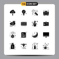 Modern Set of 16 Solid Glyphs and symbols such as technology tap chemistry eye luggage Editable Vector Design Elements