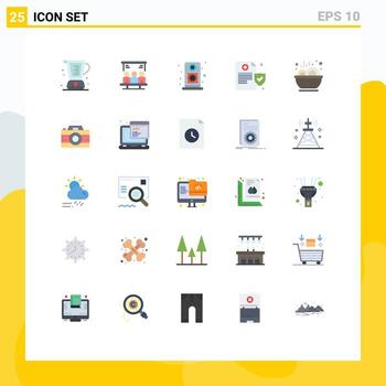 paquete de línea vectorial editable de 25 colores planos simples de política de usuario de tazón de sopa elementos de diseño vectorial editables de salud vector