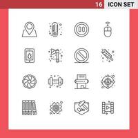 Universal Icon Symbols Group of 16 Modern Outlines of celebration bug pause security wireless Editable Vector Design Elements