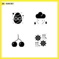 Modern Set of 4 Solid Glyphs Pictograph of birthday cherry egg weather setting Editable Vector Design Elements