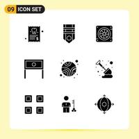 Pictogram Set of 9 Simple Solid Glyphs of neptune interior computer household end Editable Vector Design Elements