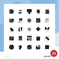 Editable Vector Line Pack of 25 Simple Solid Glyphs of list check mail human head Editable Vector Design Elements