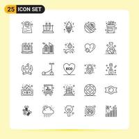 Line Pack of 25 Universal Symbols of pen redial cone phone call Editable Vector Design Elements