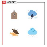 Pack of 4 creative Flat Icons of price food cloud thunderstorm cloud Editable Vector Design Elements