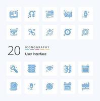 20 User Interface Blue Color icon Pack like document attached document wireless web landing vector