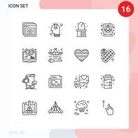 16 User Interface Outline Pack of modern Signs and Symbols of elearning ring opinion love dresser Editable Vector Design Elements