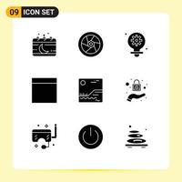 9 Solid Glyph concept for Websites Mobile and Apps canada image television wireframe gear Editable Vector Design Elements