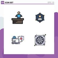 Filledline Flat Color Pack of 4 Universal Symbols of cashier social worker network disc Editable Vector Design Elements