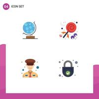 Mobile Interface Flat Icon Set of 4 Pictograms of world military web halloween lock Editable Vector Design Elements