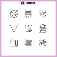 Group of 9 Modern Outlines Set for game box ice cream gift bottom Editable Vector Design Elements