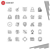 User Interface Pack of 25 Basic Lines of pollution on blackboard lock presentation Editable Vector Design Elements