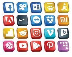 Paquete de 20 íconos de redes sociales que incluye youtube brightkite dropbox video instagram vector