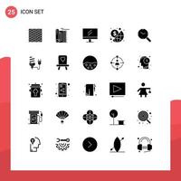 Mobile Interface Solid Glyph Set of 25 Pictograms of investment business praying school monitor Editable Vector Design Elements