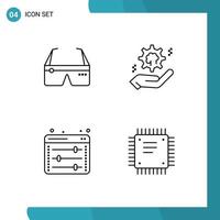 Line Pack of 4 Universal Symbols of computer solution glasses hand web options Editable Vector Design Elements