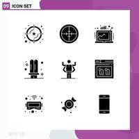 9 Universal Solid Glyph Signs Symbols of fluorescent electricity target bulb market Editable Vector Design Elements