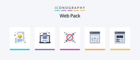 Web Pack Flat 5 Icon Pack Including custom content. web developers. web blogging. remote team. pack. Creative Icons Design vector