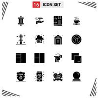 Set of 16 Vector Solid Glyphs on Grid for hotel cup receive tea marker Editable Vector Design Elements