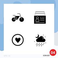 Pictogram Set of 4 Simple Solid Glyphs of bicycle heart card identification cloud Editable Vector Design Elements