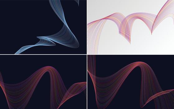 Set of 4 geometric wave pattern background Abstract waving line vector