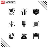 Pack of 9 creative Solid Glyphs of lamp mop celebration cleaning mustache Editable Vector Design Elements