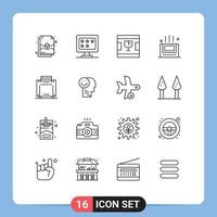 Group of 16 Modern Outlines Set for happiness tourist delivery bag mat Editable Vector Design Elements