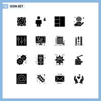 Set of 16 Modern UI Icons Symbols Signs for interface basic padlock network world Editable Vector Design Elements