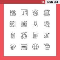 Mobile Interface Outline Set of 16 Pictograms of building architecture chemistry learning checklist Editable Vector Design Elements