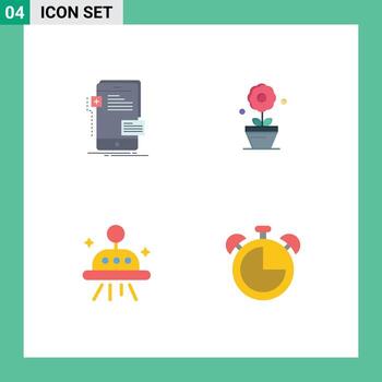 Group of 4 Modern Flat Icons Set for frontend space phone growth alarm Editable Vector Design Elements