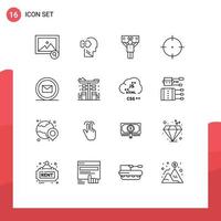 Group of 16 Outlines Signs and Symbols for web email sport development goal Editable Vector Design Elements