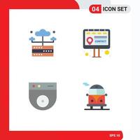 Set of 4 Commercial Flat Icons pack for database security server marketing public bus Editable Vector Design Elements