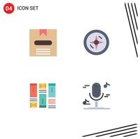 4 Thematic Vector Flat Icons and Editable Symbols of box wirefram hide location audio Editable Vector Design Elements