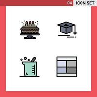 conjunto de 4 iconos de interfaz de usuario modernos símbolos signos para gorra de química de cumpleaños diseño más grande elementos de diseño vectorial editables vector