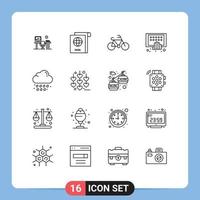 User Interface Pack of 16 Basic Outlines of drop tablet bicycle phone digital Editable Vector Design Elements