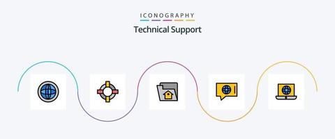 Technical Support Line Filled Flat 5 Icon Pack Including world. service. home. technical. chat vector