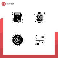 4 Thematic Vector Solid Glyphs and Editable Symbols of cultures wheel device feature electronic Editable Vector Design Elements