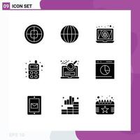 Group of 9 Solid Glyphs Signs and Symbols for file toy internet radio virus Editable Vector Design Elements