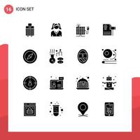 Universal Icon Symbols Group of 16 Modern Solid Glyphs of location judge solar gravel vintage Editable Vector Design Elements