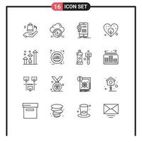 Mobile Interface Outline Set of 16 Pictograms of success bulb certificate day approval Editable Vector Design Elements