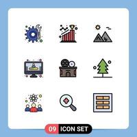 9 Universal Filledline Flat Color Signs Symbols of entertainment registration arabia profile pyramid Editable Vector Design Elements