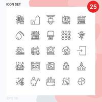 Universal Icon Symbols Group of 25 Modern Lines of installation computer medieval cloud lamp Editable Vector Design Elements