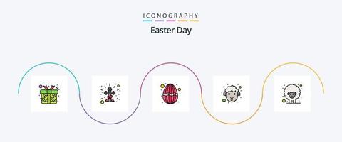 Easter Line Filled Flat 5 Icon Pack Including lamb. sheep. easter. lamb. face vector