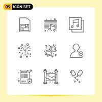 Pack of 9 Modern Outlines Signs and Symbols for Web Print Media such as interface lab media education fire Editable Vector Design Elements