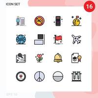 16 User Interface Flat Color Filled Line Pack of modern Signs and Symbols of world moon advertising flag pc Editable Creative Vector Design Elements